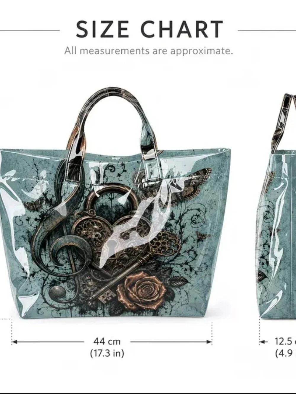 Women Vintage Dark Side Lock Key Rose Butterfly Large Hand Tote Bag